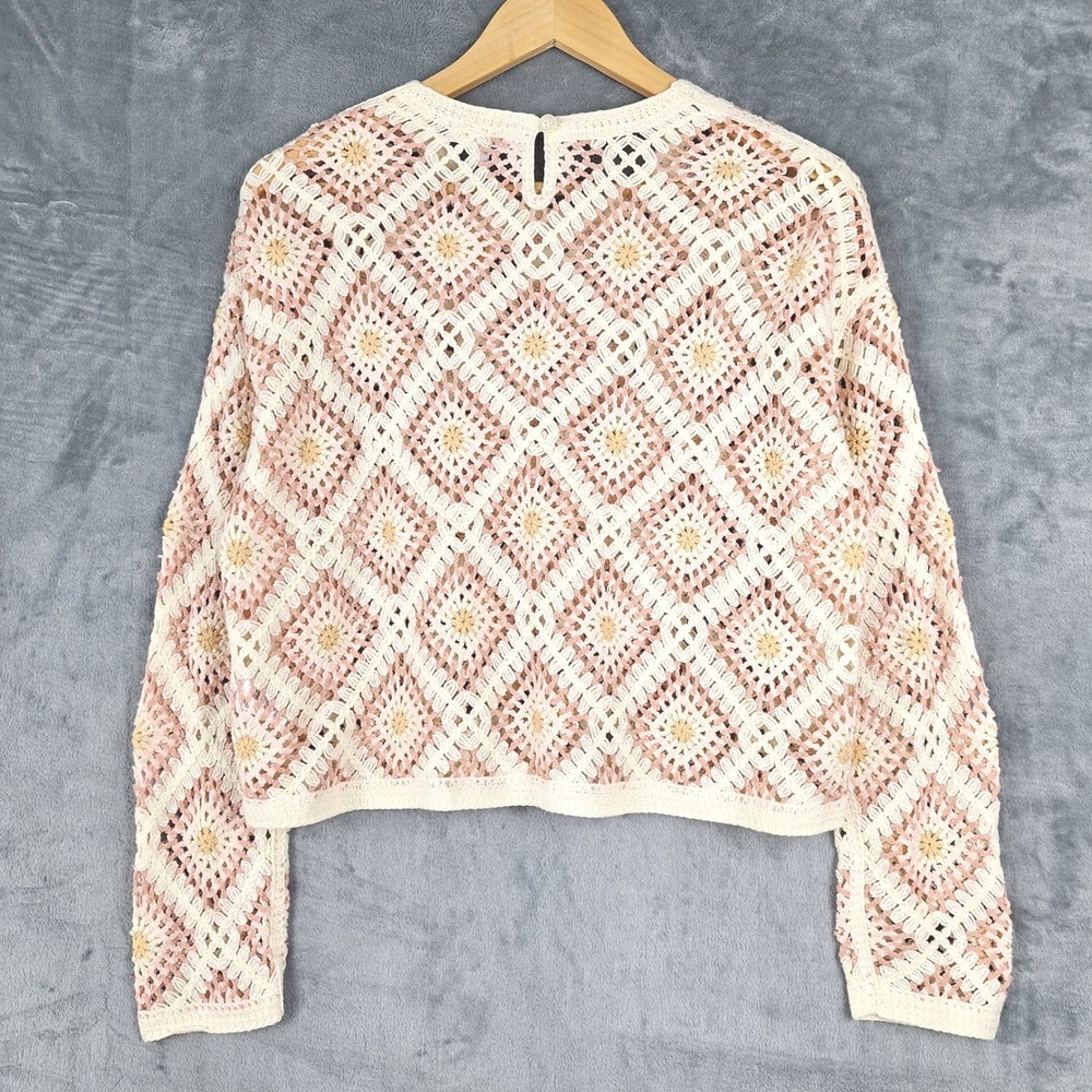 Womens Sweater XL Crochet Granny Square Cottagecore Indie Boho Hippie Festival - Picture 8 of 9